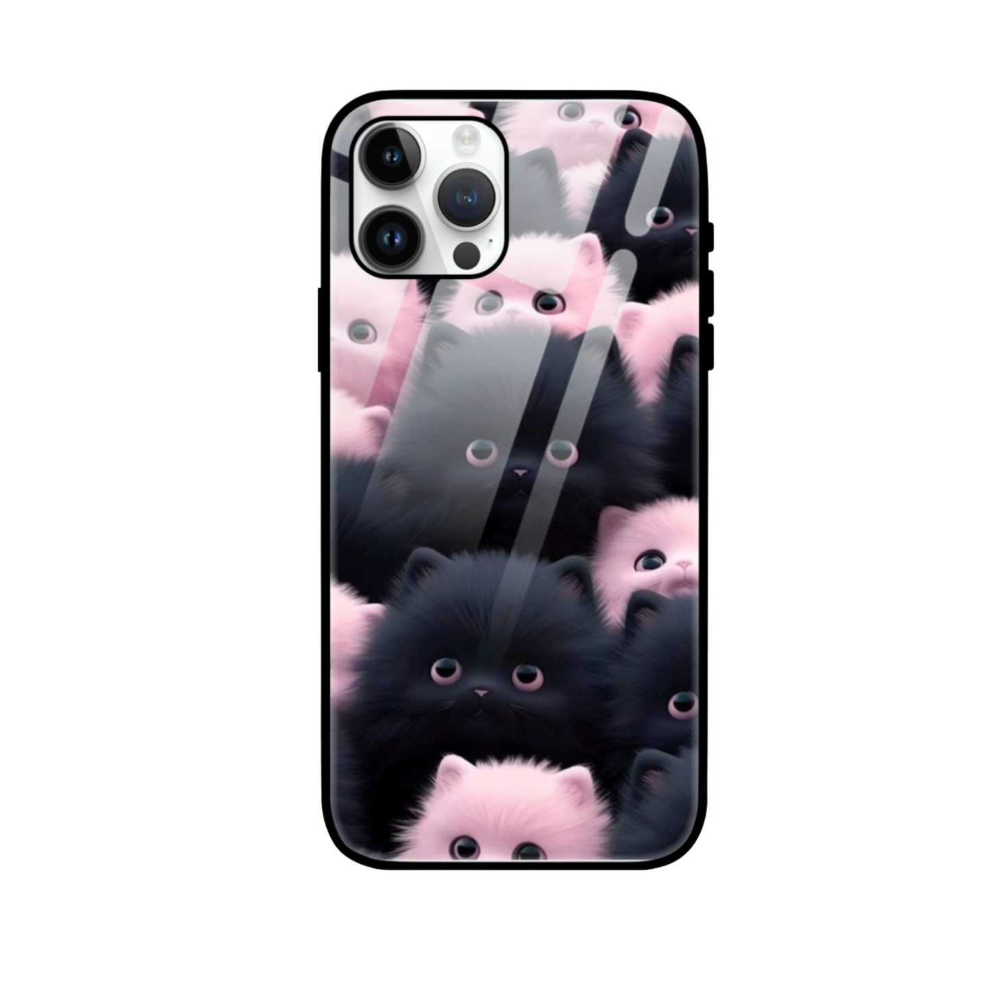 Cute Pink & Black Cat Glass Phone Case – Stylish Protection for Cat Lovers