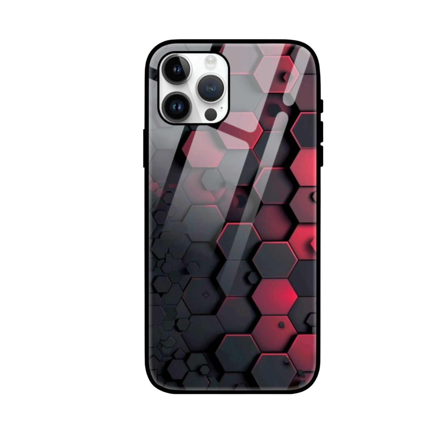 Sleek Hexagonal Red & Black Glass Phone Case – Modern Design with Ultimate Protection