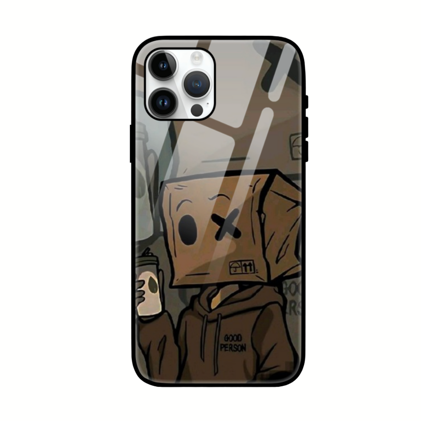 Quirky Box-Head Character Phone Case - Trendy Urban Art Design