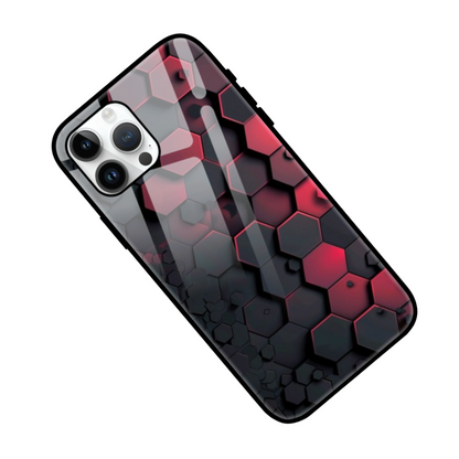 Sleek Hexagonal Red & Black Glass Phone Case – Modern Design with Ultimate Protection