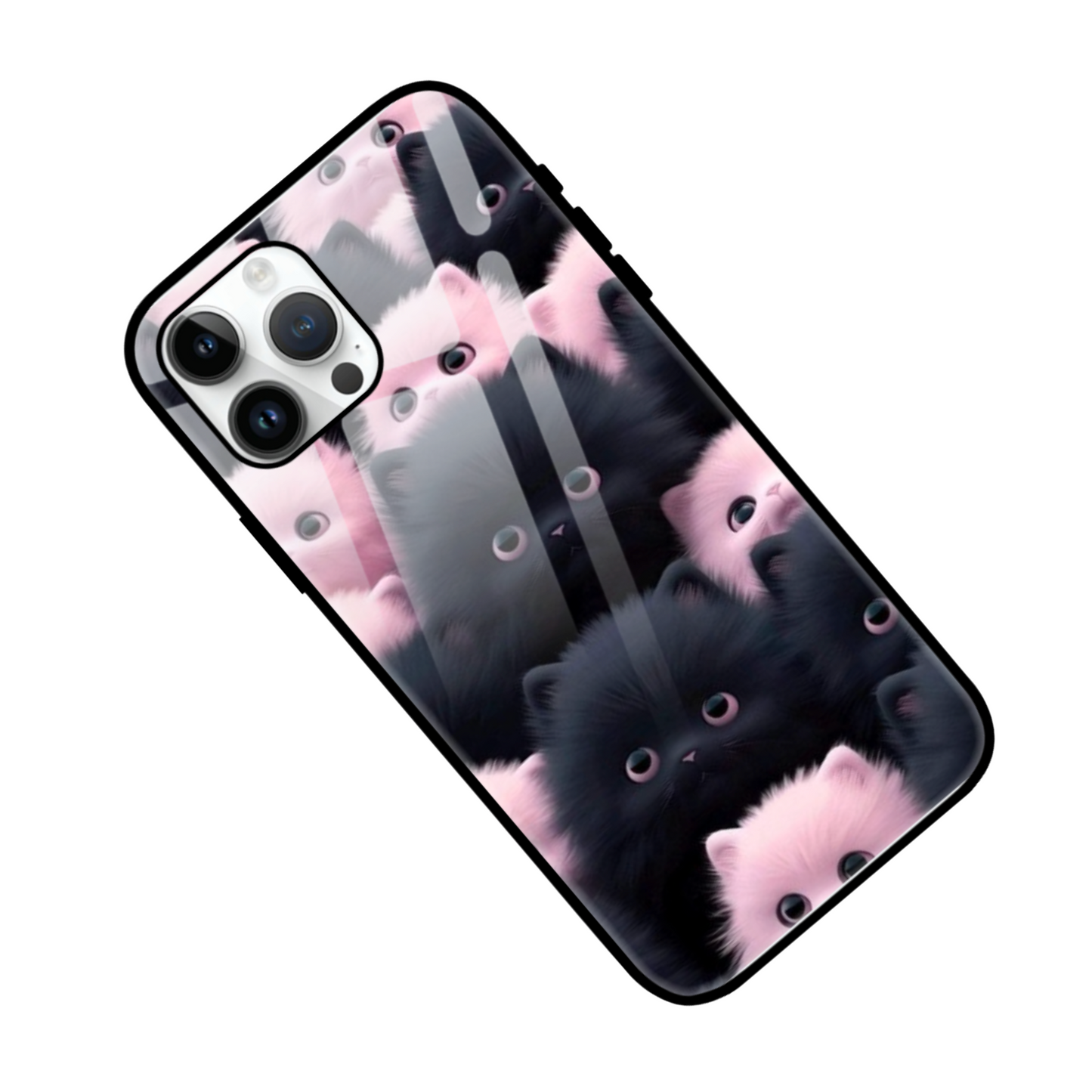 Cute Pink & Black Cat Glass Phone Case – Stylish Protection for Cat Lovers