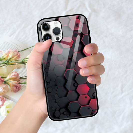 Sleek Hexagonal Red & Black Glass Phone Case – Modern Design with Ultimate Protection