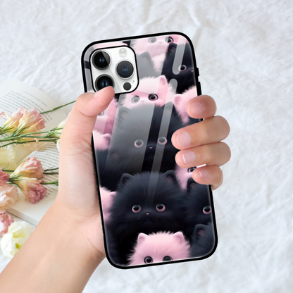 Cute Pink & Black Cat Glass Phone Case – Stylish Protection for Cat Lovers