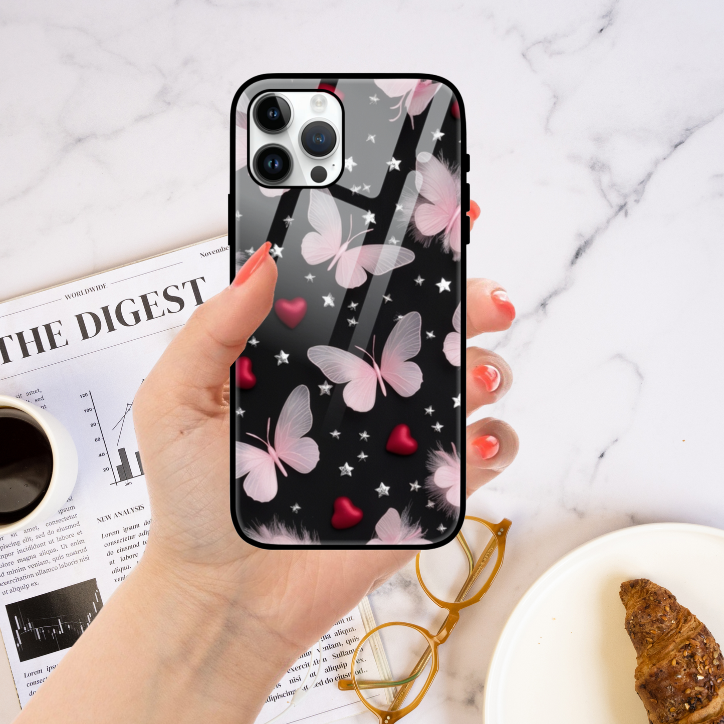 Pink Butterfly Hearts Mobile Cover – Stylish, Protective, and Elegant Design